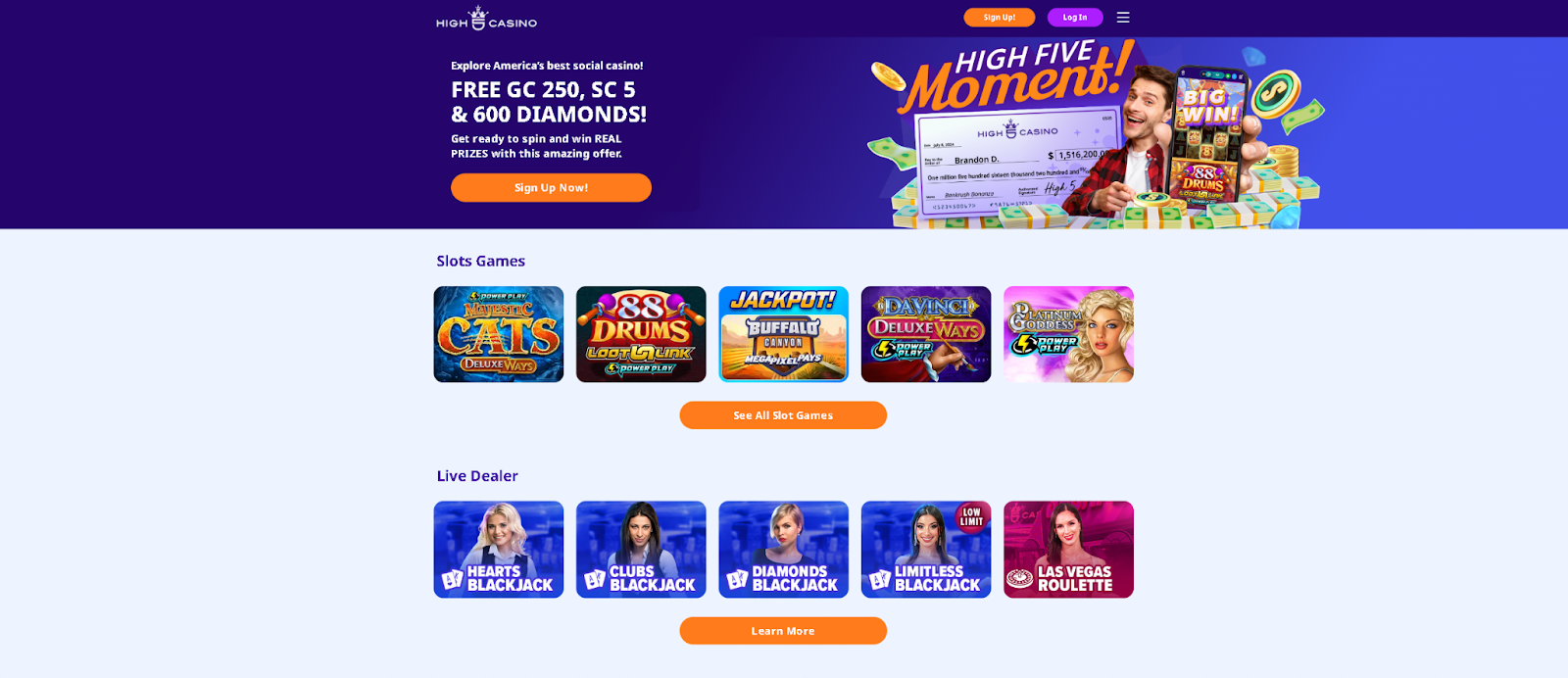 High 5 Casino - Best for game variety