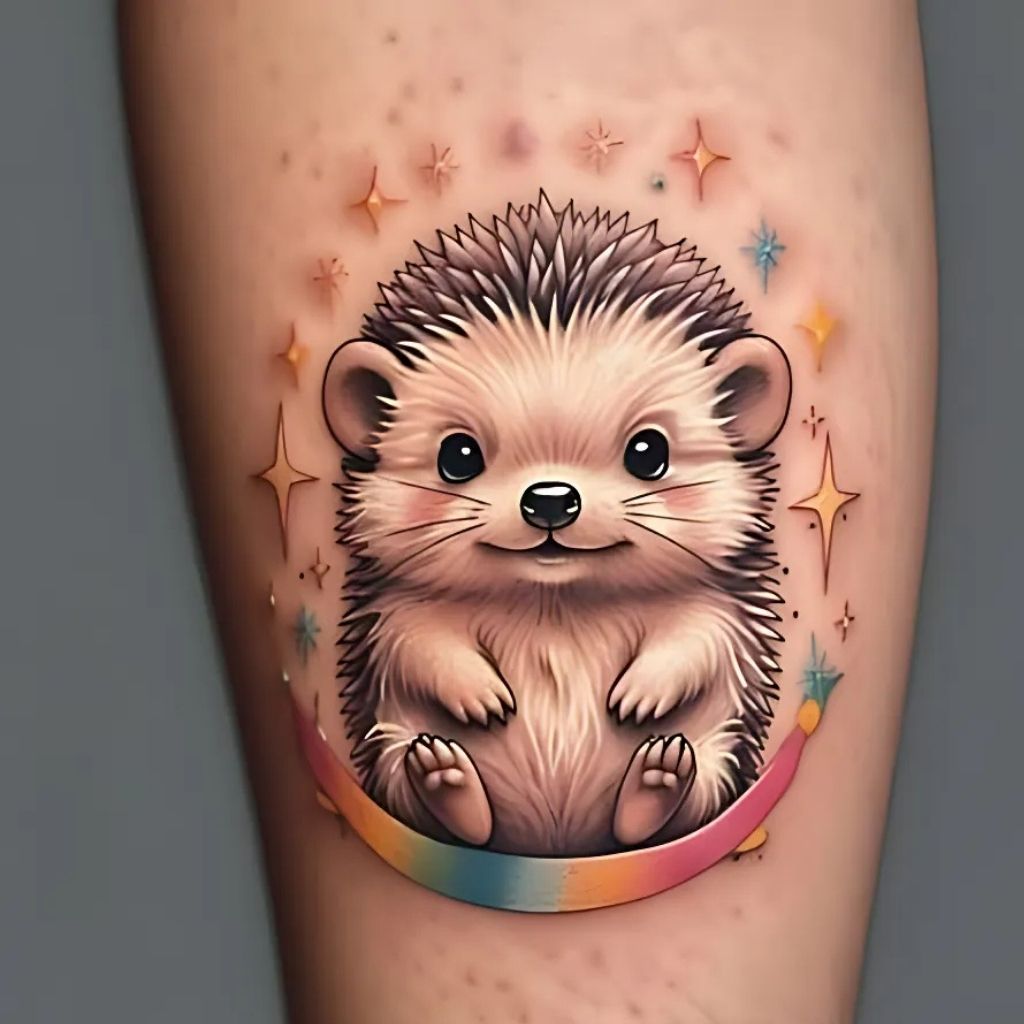 Hedgehog Surrounded by Stars Tattoo