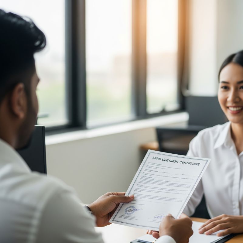 Khách hàng trao sổ đỏ cho nhân viên ngân hàng
