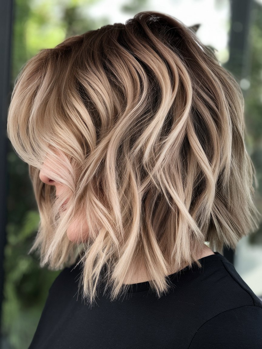 2. Choppy Bob with Balayage Highlights