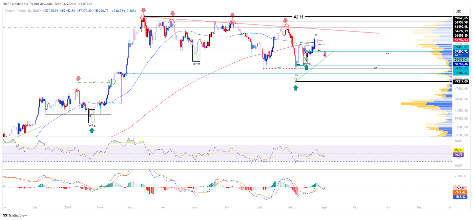 Graphique du BTCUSD en Journalier