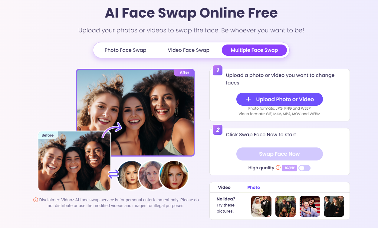 Vidnoz AI Face Swap - High-Quality Output Option