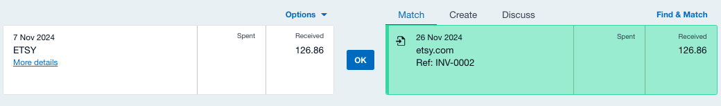 A screenshot showing the bank feed in Xero with a match to a deposit from A2X