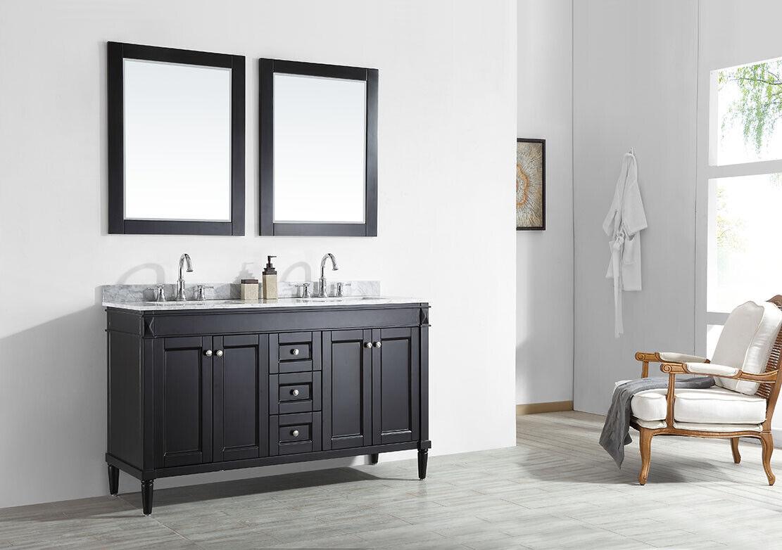 Double Basin Vanity Unit Large 1500 MM Marble Worktop Black Floor Standing  | eBay