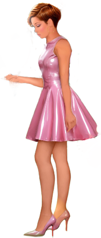 A person in a pink dress

Description automatically generated