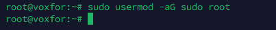 Command sudo usermod -aG sudo root grants sudo access