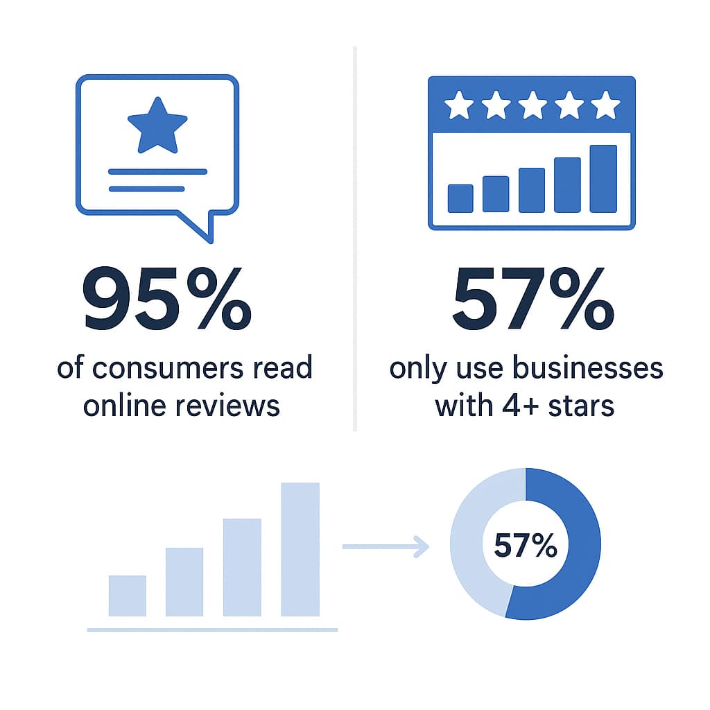 Online review statistics showing importance of customer reviews for home services businesses and lead generation.