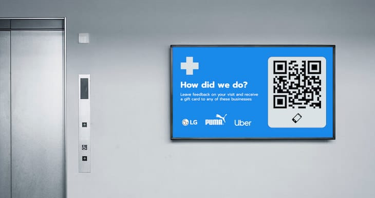 Using digital signage to ask for feedback on brown bag sessions.