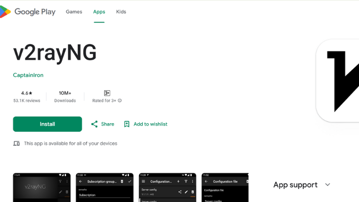 v2rayNG at Play Store- The best place to download the app