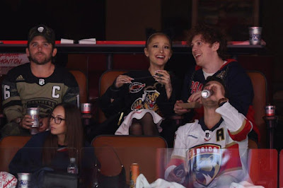 sunrise, florida june 08 singer and actress ariana grande looks on prior to game one of the 2024 stanley cup final between the florida panthers and the edmonton oilers at amerant bank arena on june 08, 2024 in sunrise, florida photo by elsagetty images