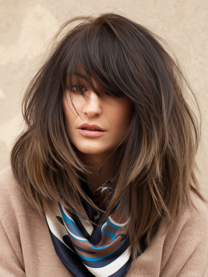 15. Dramatic Layered Hair with Bangs