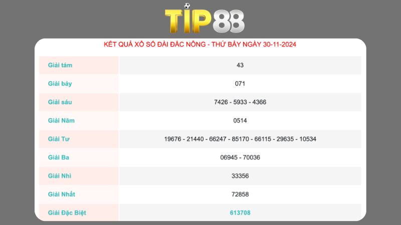 Kết quả xổ số Đắk Nông ngày 30/11/2024