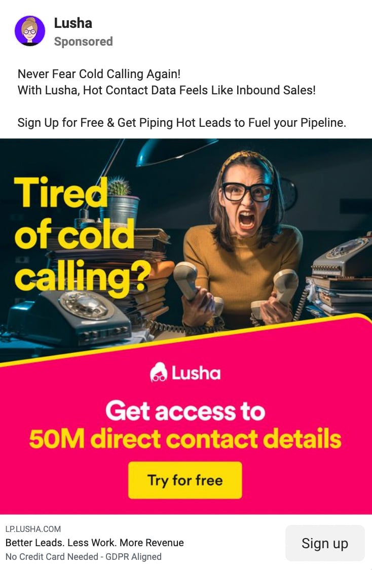 Lusha Facebook ad