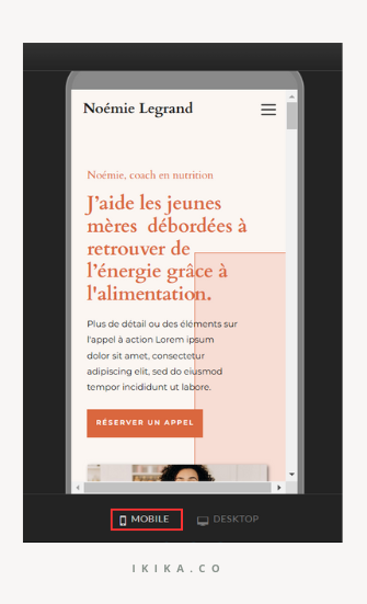 Prévisualiser le design de votre site sur la version mobile avec l'interface de design Showit