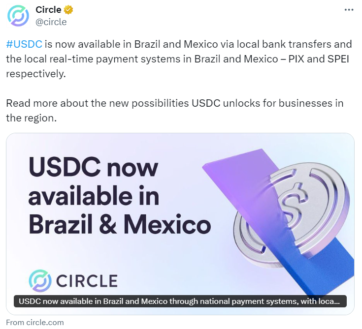  USDC is available in Brazil and Mexico