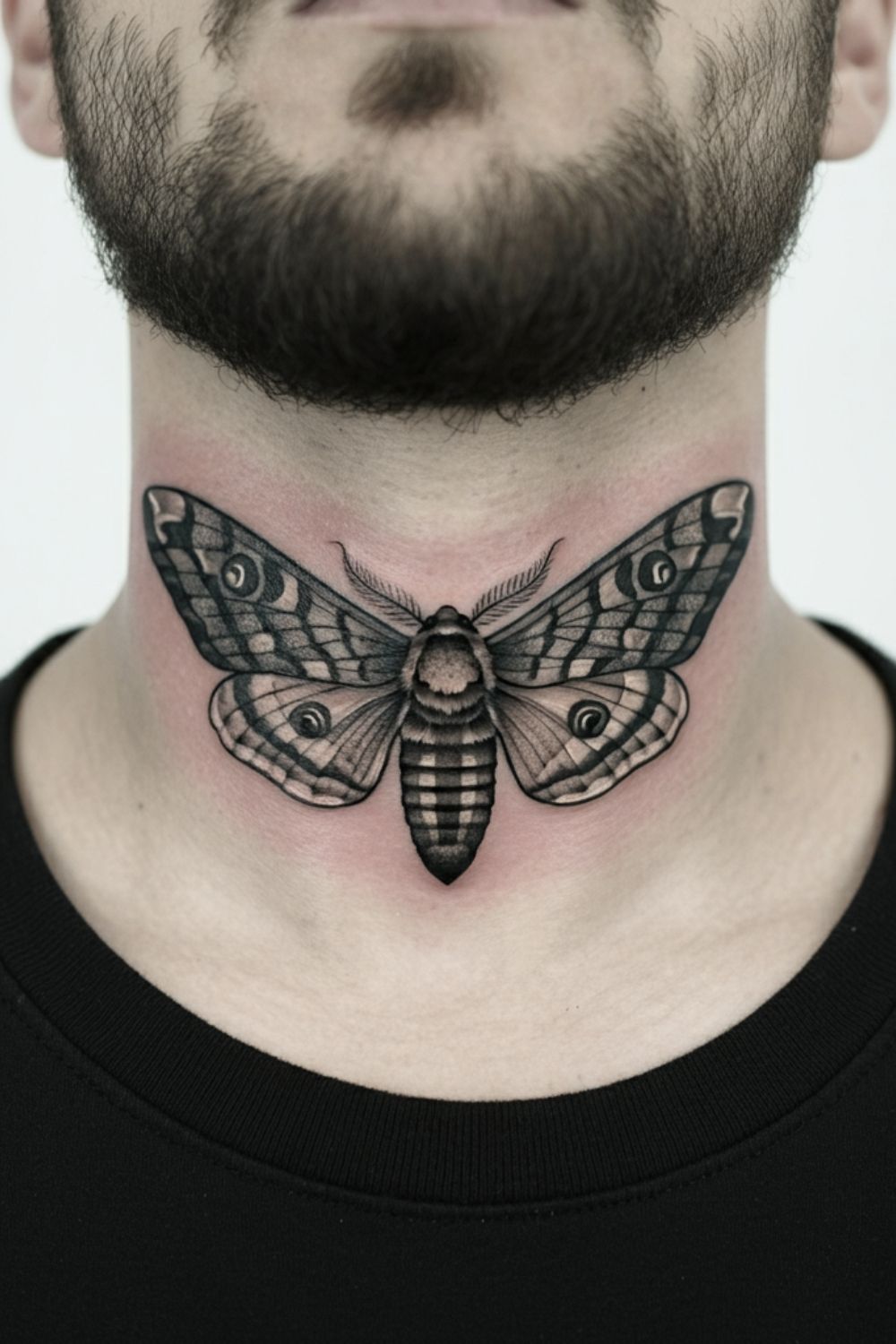 Dark Moth Throat Tattoo