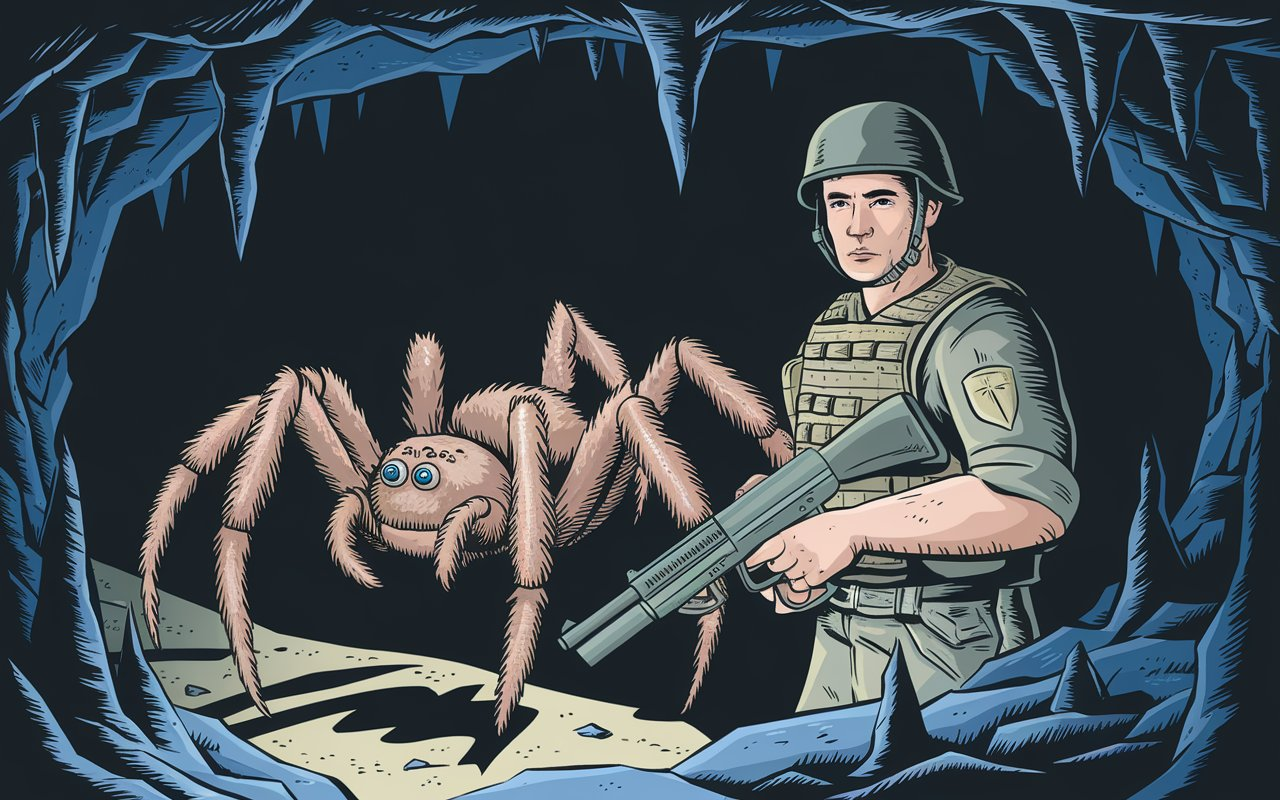 Color Page for Soldier and Spider in Cave Printable Free