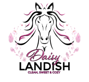 A logo with a horse head and pink flowers

Description automatically generated