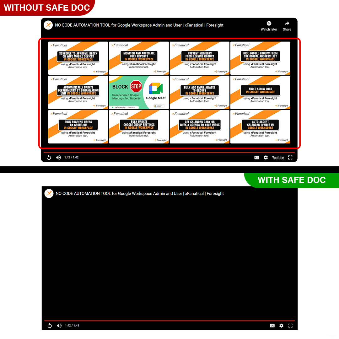 xFanatical Safe Doc remove controls in YouTube embed videos 