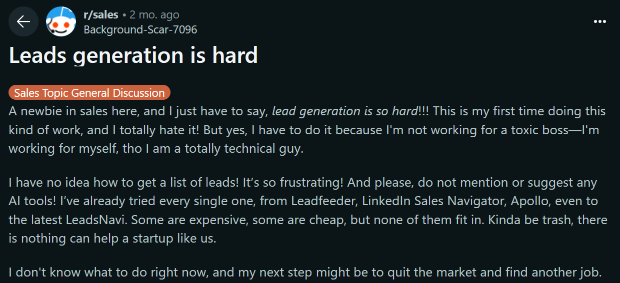 Is lead generation hard Reddit