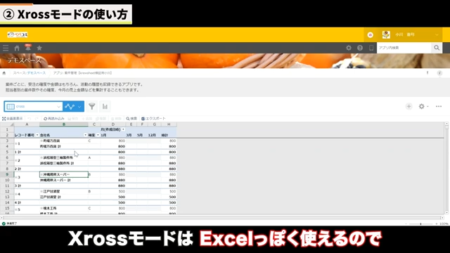 クロスモード：データをピボットテーブルのように集計・分析