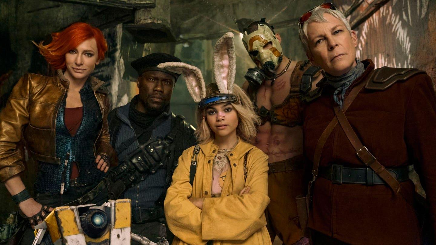 Cate Blanchett, Kevin Hart, Ariana Greenblatt,, Florian Munteanu and Jamie Lee Curtis in "Borderlands."