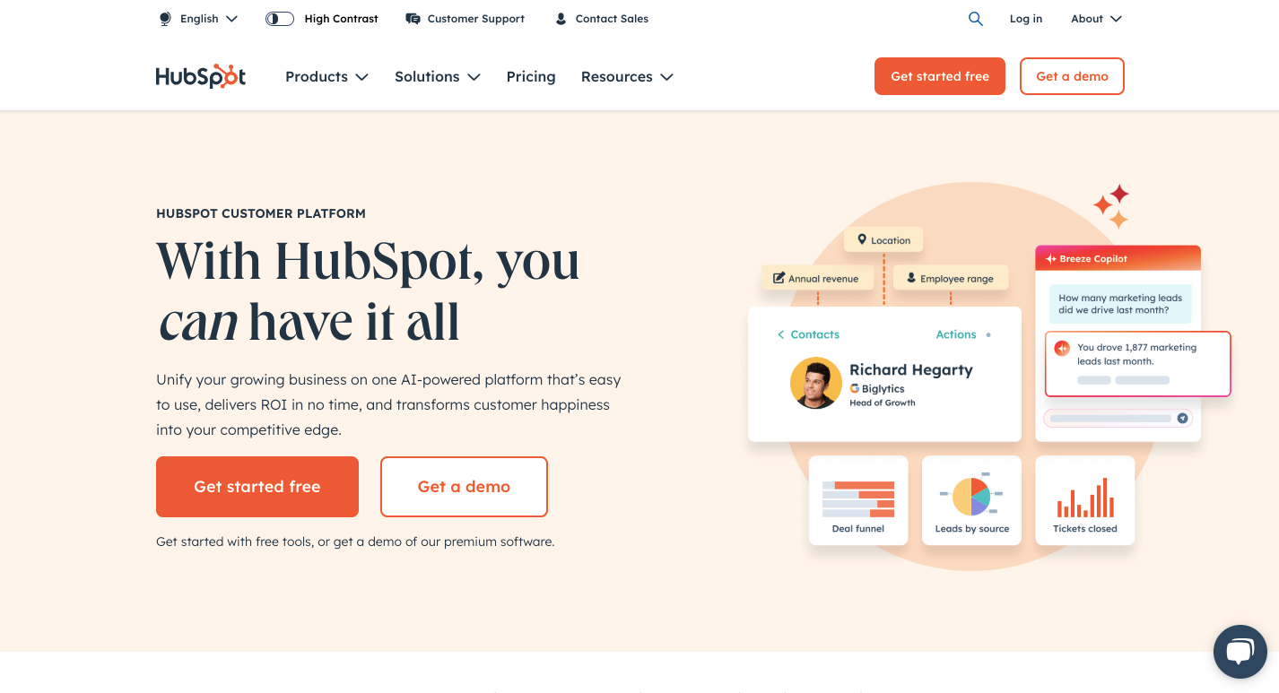HubSpot marketing analytics platform offering customer relationship management and personalized marketing campaigns with built-in marketing tools and insights.
