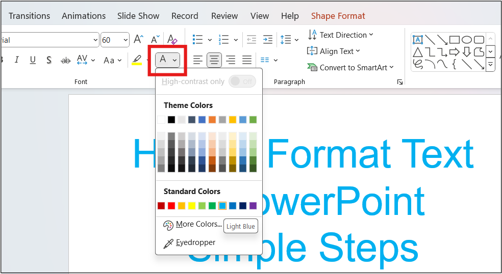 Text color changing option in PowerPoint