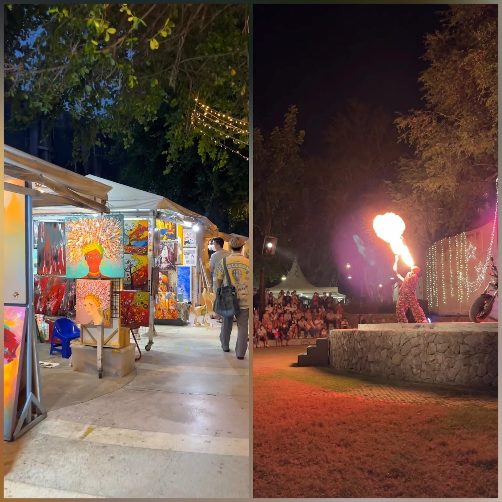 night market with vibrant colourful art 