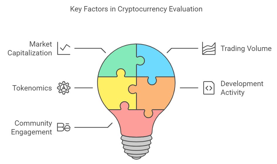 A good crypto coins screener allows you to evaluate metrics like:
Market Capitalization
Trading Volume
Tokenomics
Development Activity
Community Engagement
