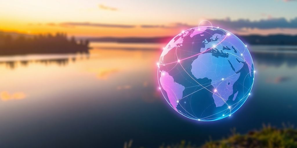 A globe surrounded by nature, symbolizing digital security.