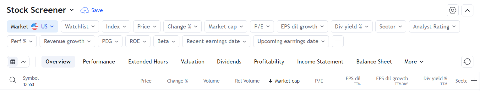 Tradingview Search Filter