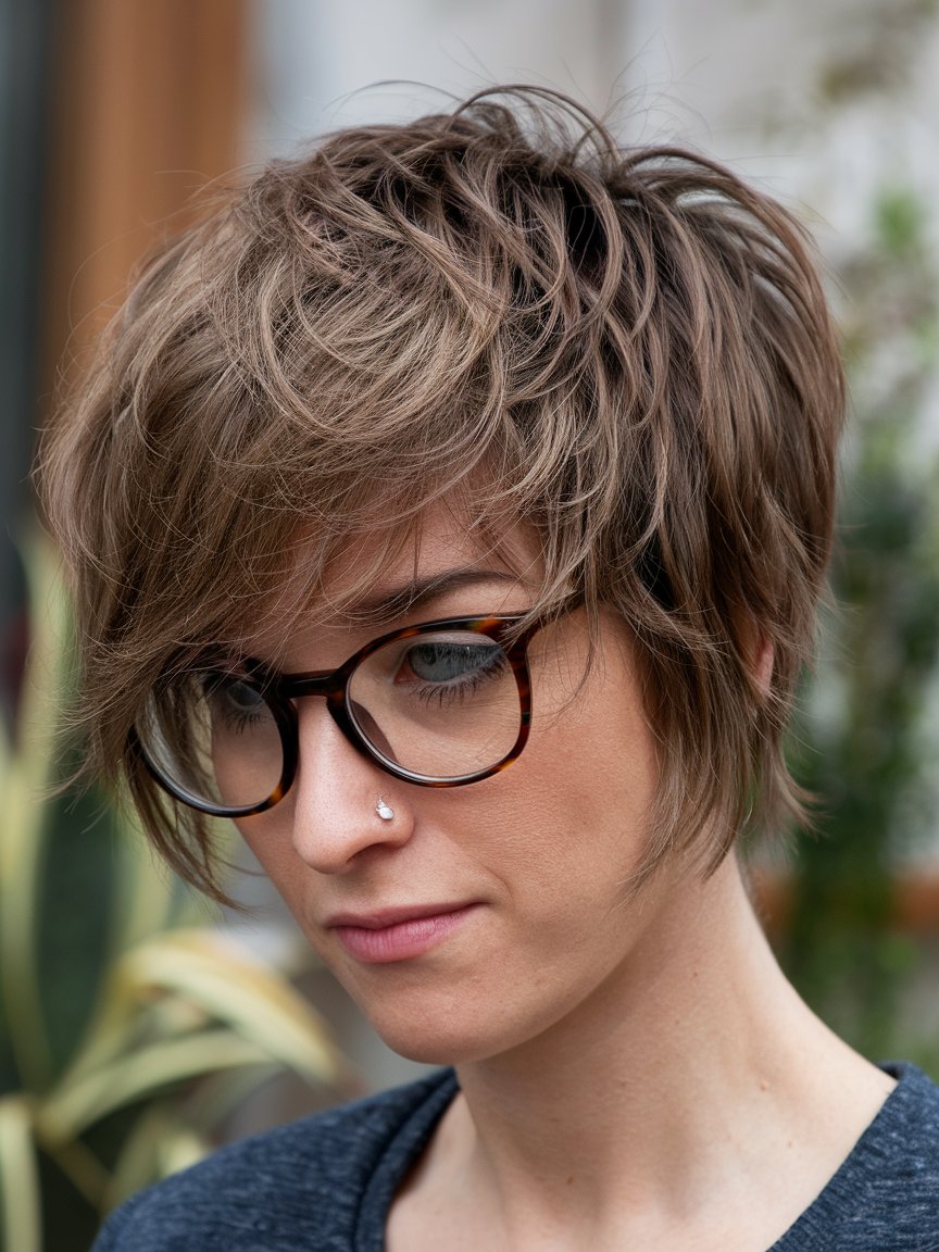 7. Short Shaggy Layers With Side Part