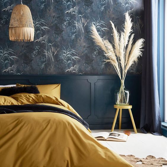 Grey, yellow and brown for bedroom