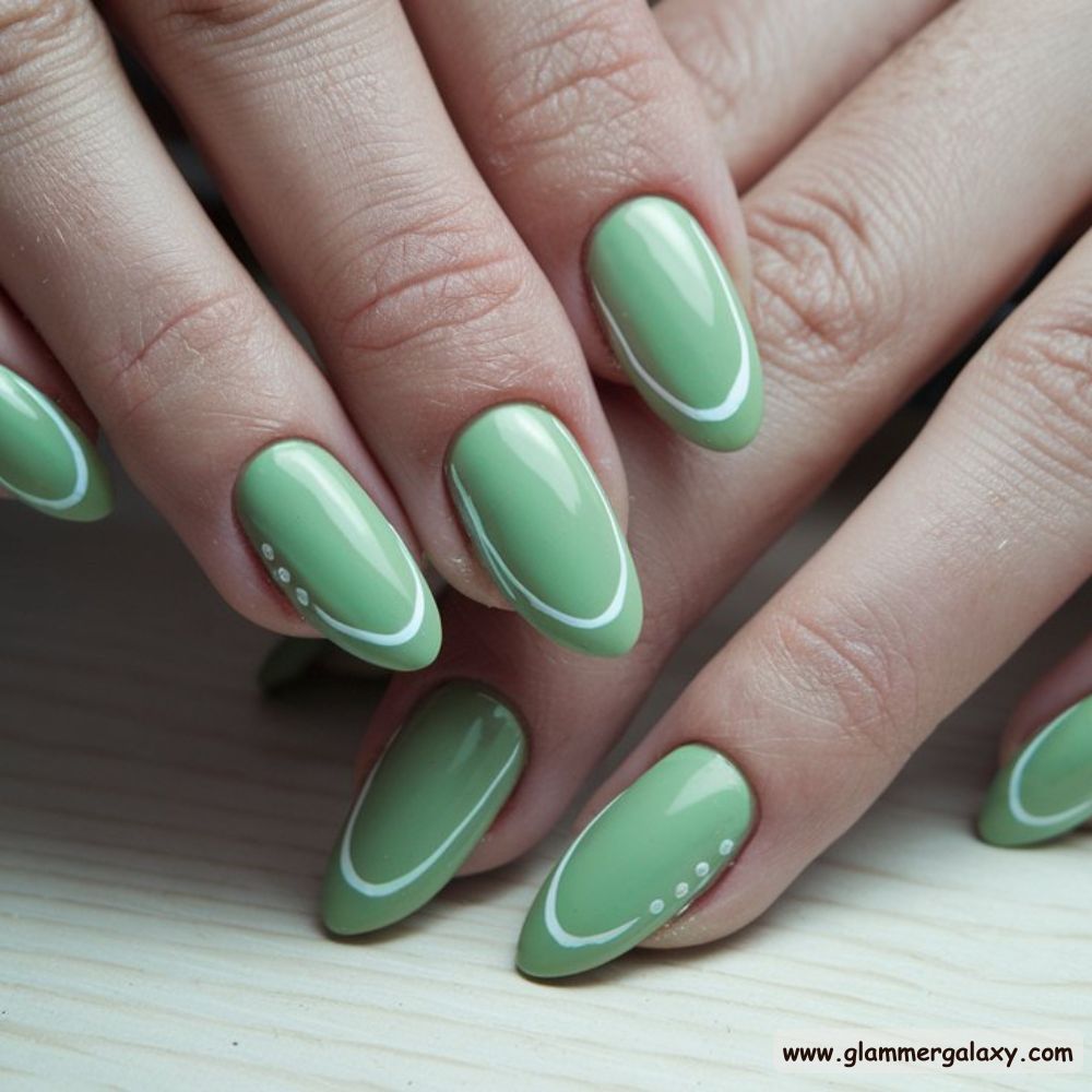 Almond Shaped Nails having Earthy Pistachio Hues