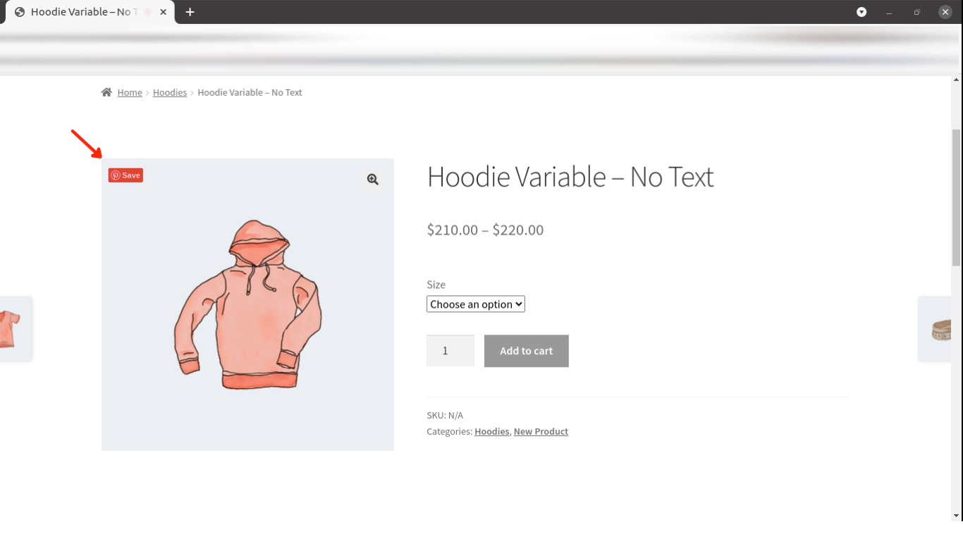 Pinterest Save button on woocommerce product catalog