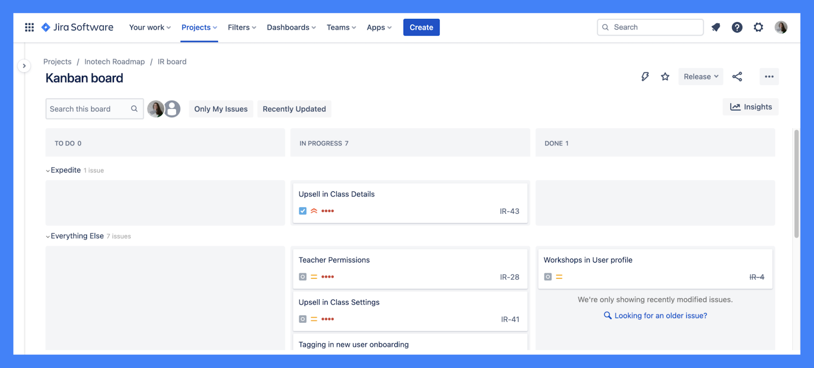 Jira Software screenshot of a Kanban board