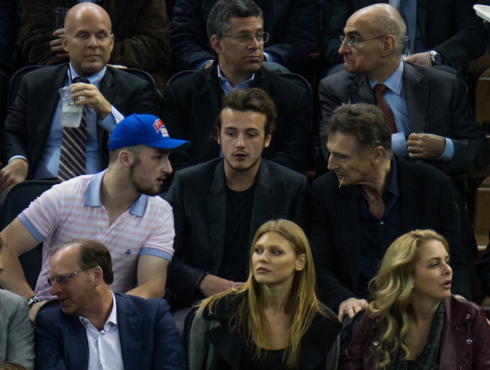 Liam Neeson and his sons, Daniel Neeson and Micheál Richardson at the New York Rangers Vs. Boston Bruins game on March 23, 2016 | Source: Getty Images