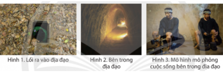 BÀI 27: ĐỊA ĐẠO CỦ CHIKhởi độngCâu hỏi: Những hình ảnh dưới đây gợi cho em điều gì về Địa đạo Củ Chi? Đáp án chuẩn Địa đạo Củ Chi nằm sâu dưới lòng đất, là nơi các chiến sĩ sinh hoạt, sản xuất, chiến đấu trong thời kì đất nước chiến tranh. Khám phá1. Vị trí địa líCâu hỏi: Quan sát hình 4, em hãy xác định vị trí của huyện Củ Chi và các xã có địa đạo.Đáp án chuẩn Huyện củ chi ở phía Tây Bắc, cách TP Hồ Chí Minh 33 km. Các xã có địa đạo: xã Phú Mỹ Hưng, xã Nhuận Đức2. Các công trình tiêu biểuCâu hỏi: Quan sát các hình 6, 7, 8, 9 và đọc thông tin, em hãy cho biết: - Địa đạo Củ Chi có những công trình tiêu biểu nào.- Điểm nổi bật của từng công trình là gì.Đáp án chuẩn - Một số công trình tiêu biểu: Hầm quân y, bếp Hoàng Cầm, Hầm chôngHầm quân y, hầm giải phẫu:  Bên trong hầm có các giường bệnh nhỏ và tủ để đựng các vật dụng cứu thương để chữa trị cho các thương binh.Bếp Hoàng Cầm:  Bếp có nhiều đường rãnh thoát khói, nối liền với lò bếp, bên trên rãnh đặt những cành cây và phủ một lớp đất mỏng được tưới nước để giữ độ ẩm giúp làm tan loãng khói bếp toả ra khỉ nấu ăn, nhằm tránh sự phát hiện của quân địch.Hầm chông:  bẫy quân địch, được nguy trang bằng lá cây, cỏ tự nhiên. 3. Những câu chuyện về Địa đạo Củ ChiCâu hỏi: Quan sát các hình 10, 11, 12 và đọc các câu chuyện, em hãy nêu cảm nghĩ về việc đào hầm và chống càn quét ở địa đạo Củ ChiĐáp án chuẩn Việc đào hầm ở Địa đạo là công việc vô cùng vất vả và nguy hiểm. Suốt một thời gian dài, địch liên tục tấn công đánh phá vùng căn cứ và hệ thống địa đạo hết sức khốc liệt, bằng nhiều thủ đoạn. Tuy vậy, quân và dân Củ Chi vẫn chiến đấu anh dũng và giành thắng lợi vẻ vang thể hiện tinh thần yêu nước, tinh thần đoàn kết, dũng cảm mà đầy kiên cường, bất khuất của nhân dân ta trong công cuộc chống giặc ngoại xâm.Luyện tậpCâu hỏi: Em hãy kể lại một câu chuyện về Địa Đạo Củ Chi mà em ấn tượng.Đáp án chuẩn Đào địa đạo là công việc vô cùng vất vả và nguy hiểm. Người dân và các chiến sĩ dùng cuốc đào sâu vào lòng đất tạo thành những đường hâm nhỏ và hẹp, miệng hầm được nguy trang để dẫn không khí vào địa đạo. Nhờ có địa đạo, quân và dân Củ Chỉ đã có nơi trú ẩn an toàn hơn, chiến đấu giành nhiêu thẳng lợi vẻ vang trong hai cuộc kháng chiến chống Pháp và Mỹ.Vận dụng