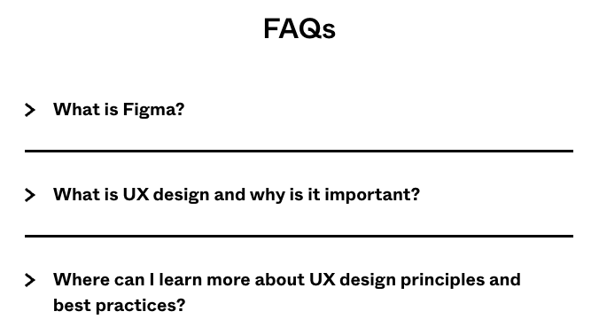 Figma's FAQs section on their landing page