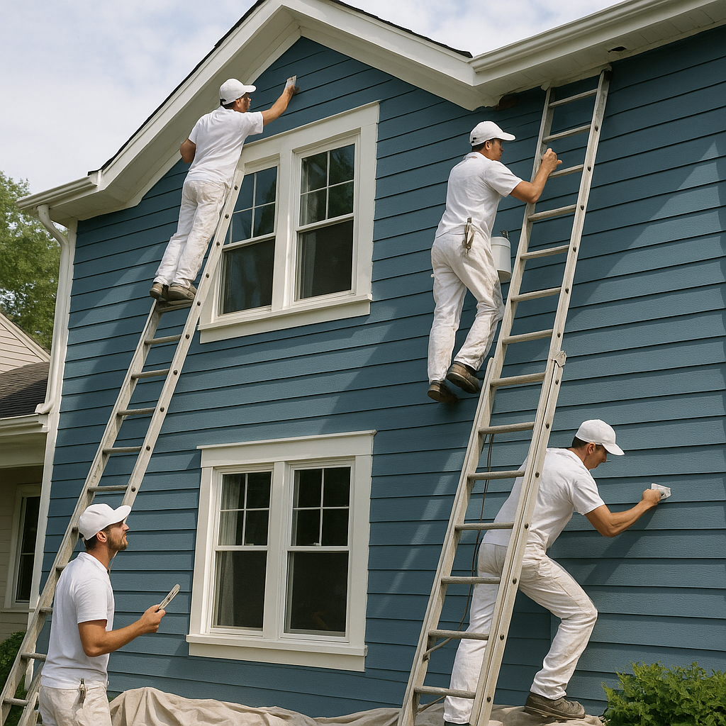 Professional painters working on a house exterior