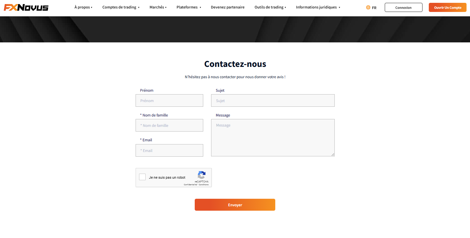 Visitez la page Contactez-nous de FXNovus pour plus d'informations