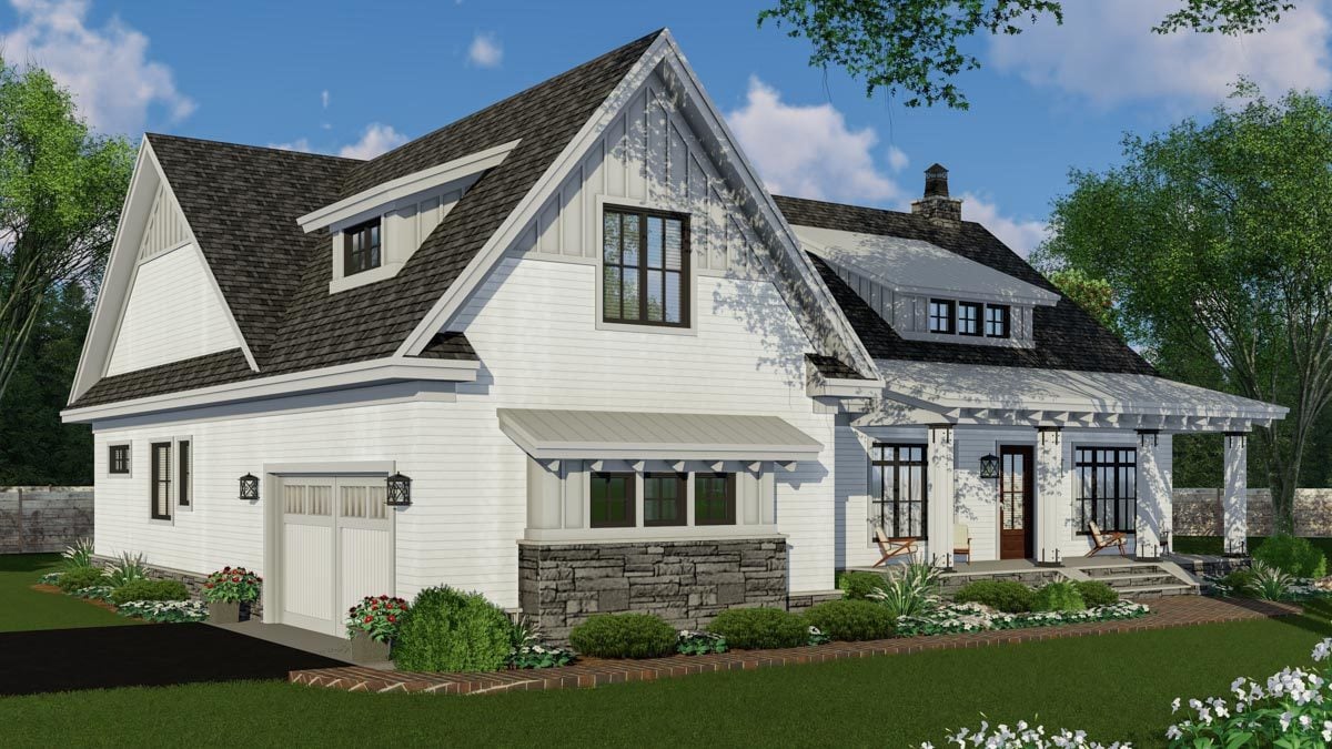 Front-left rendering of the two-story 4-bedroom New American home.