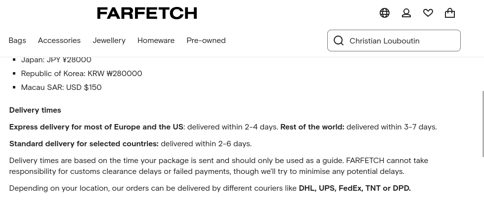 Farfetch delivery 