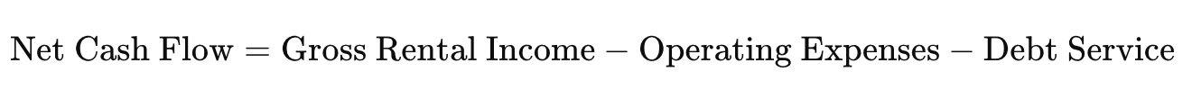 Net cash flow formula, an important calculation for a rental property analysis.