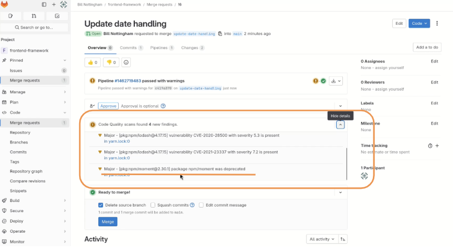 Tidelift GitLab integration