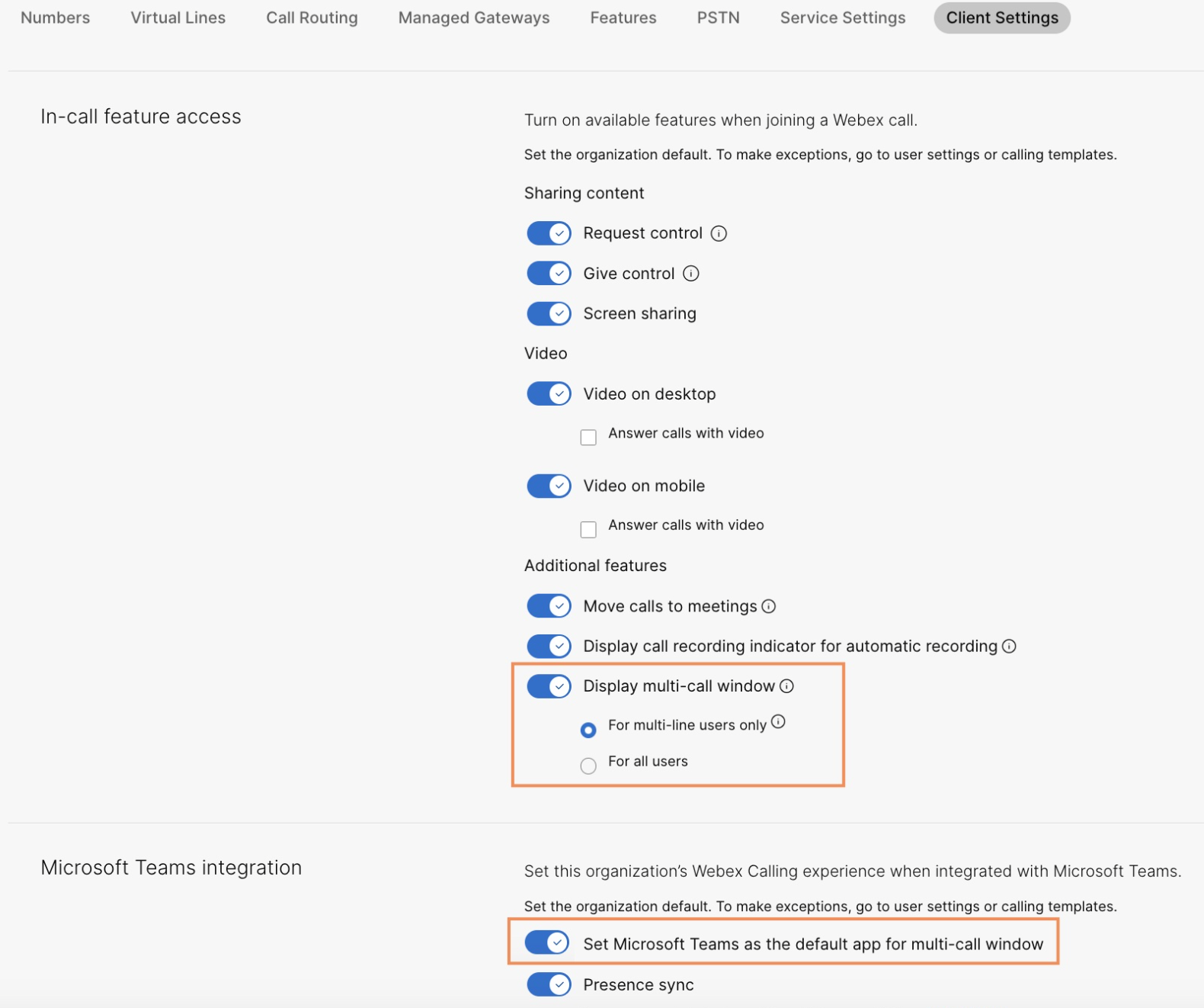 Enabling Microsoft Teams integration with Webex