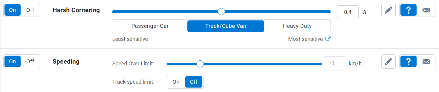 Rules sliders in MyGeotab