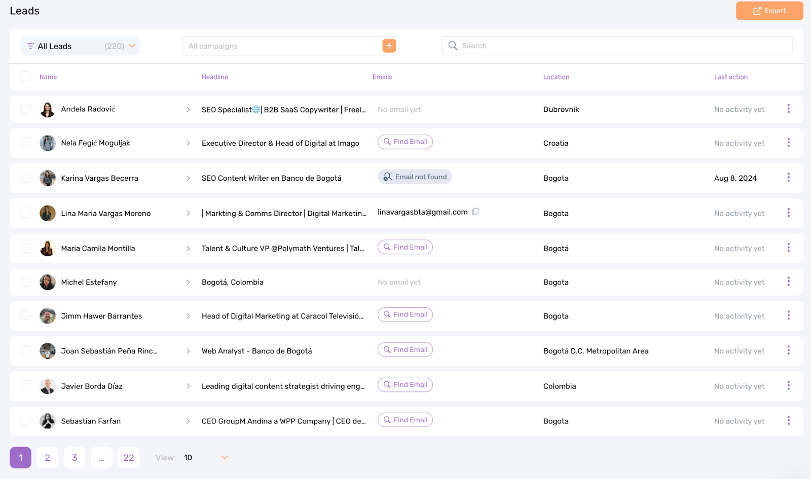 Lead list in Dripify.
