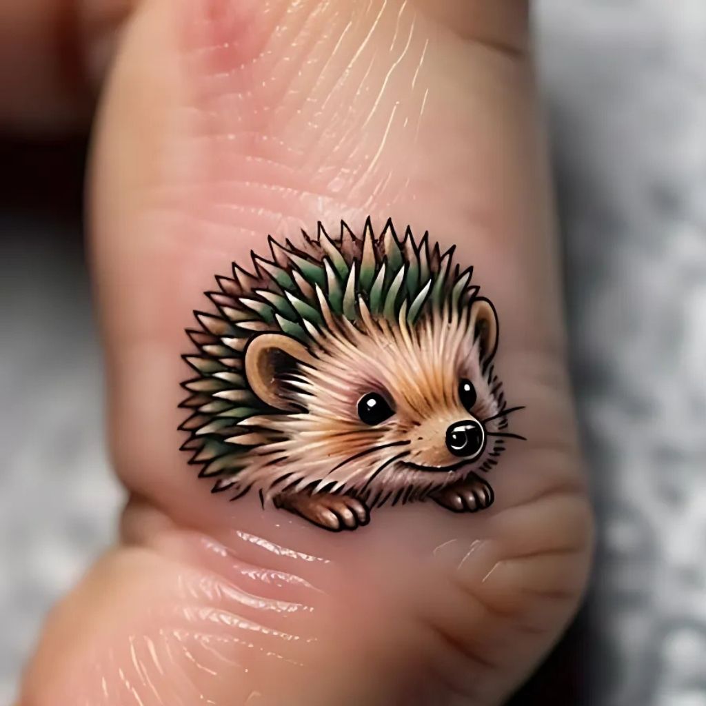 Tiny Finger Hedgehog Tattoo